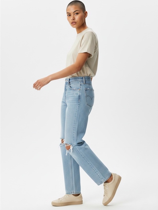 Levi's Denim - Levi’s Low Pro Straight Leg Light Wash Denim Jeans Size 30 Ripped Knees 30x30